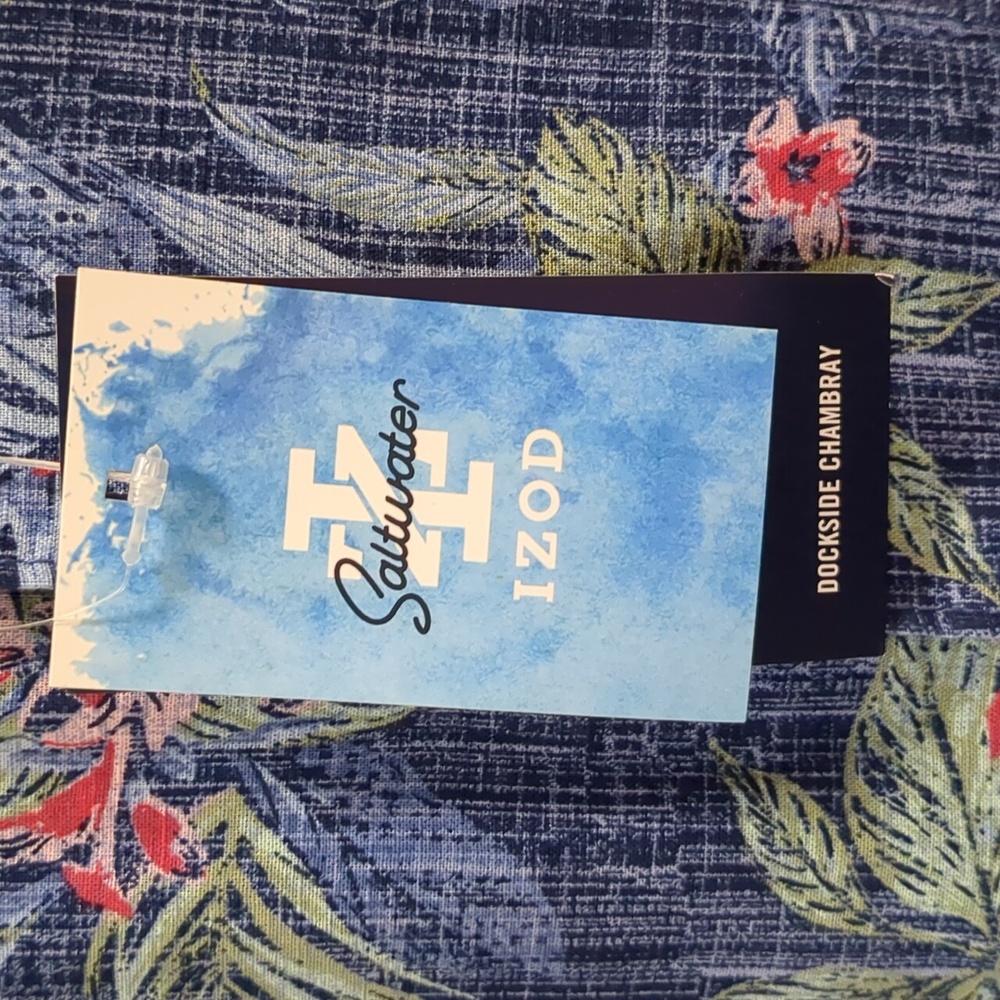 NWT IZOD SALTWATER Men's M Tropical Blue Short Sleeve Shirt - Picture 7 of 14